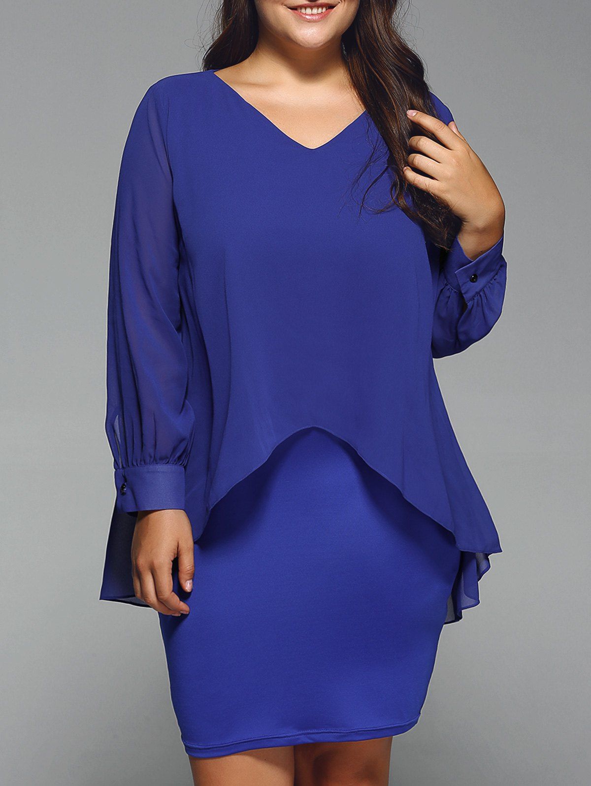 [17 OFF] 2020 Long Sleeve Popover Dress In BLUE DressLily