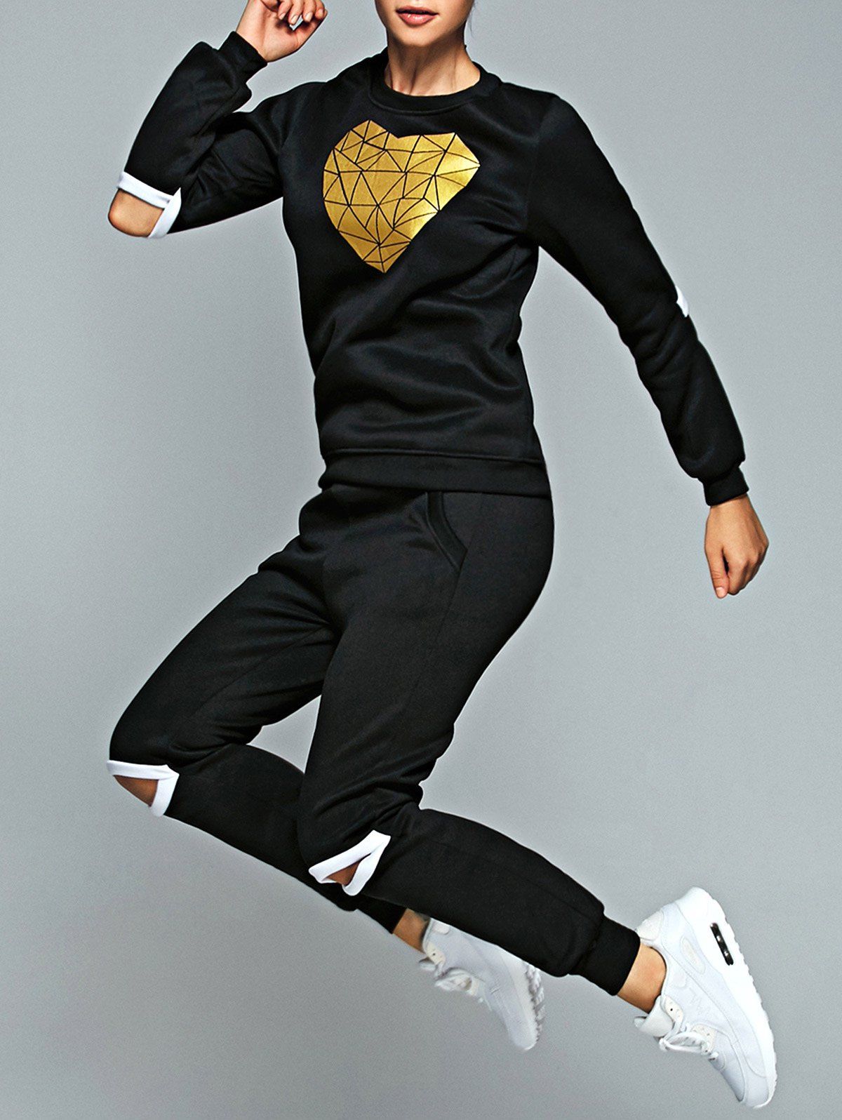 

Heart Sweatshirt and Cut Out Jogger Pants, Black