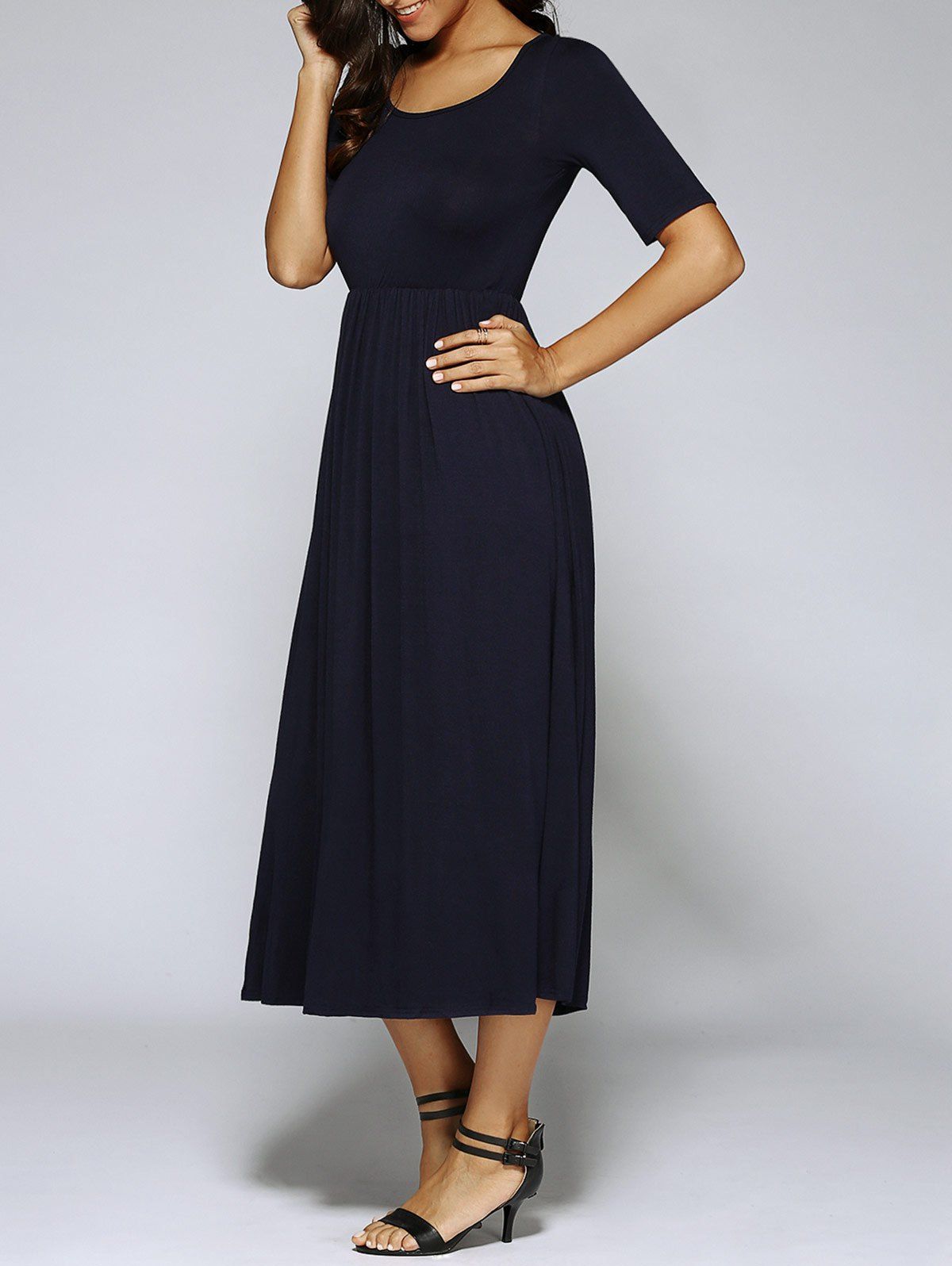 

Maxi High Waist Pleated A Line Dress, Black