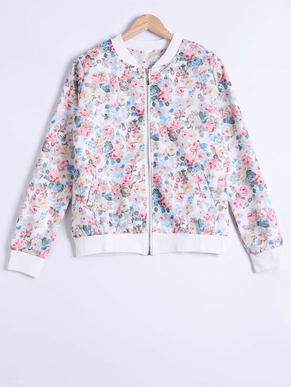 Floral Print Zipper design Jacket - Blanc S