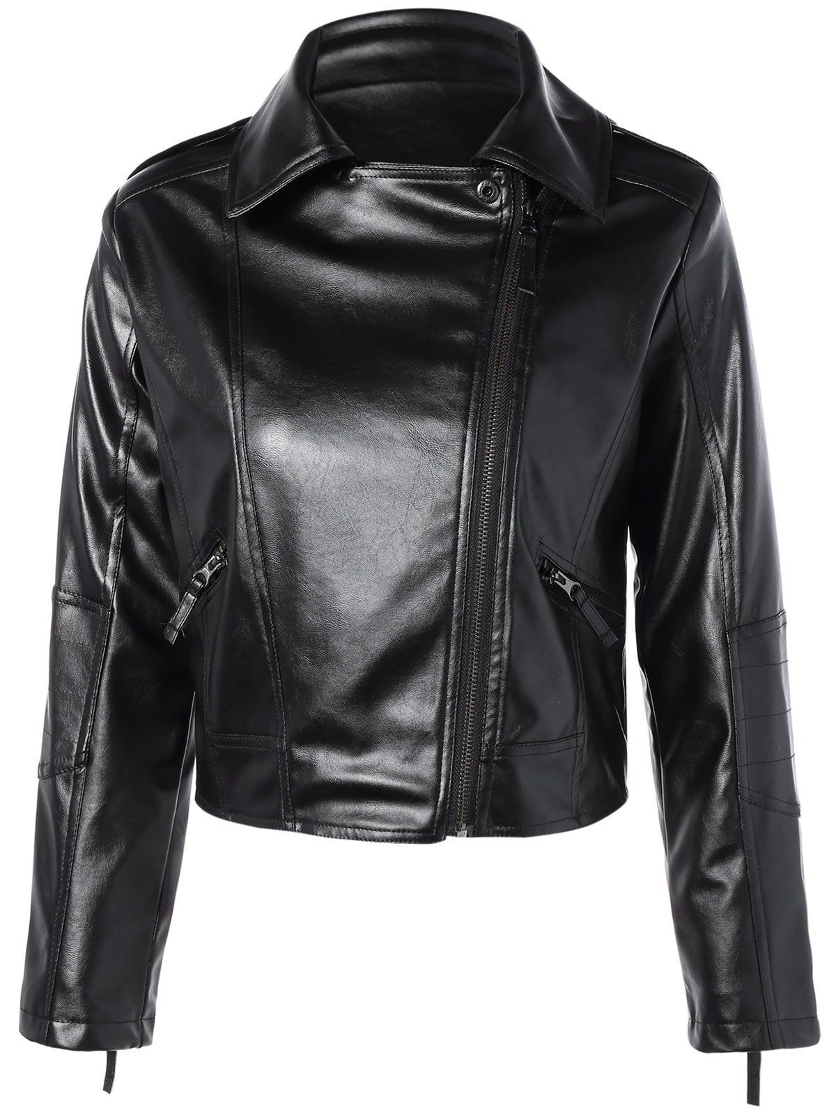 

Zip Up Short PU Motorcycle Jacket, Black