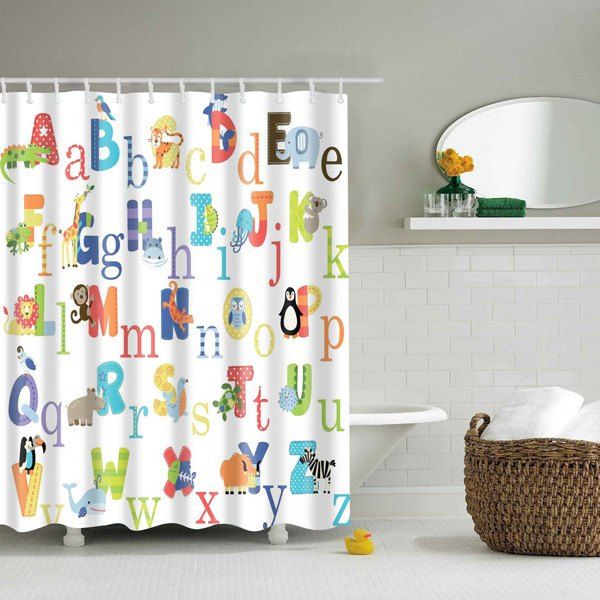 

Cartoon Alphabet Printed Waterproof Shower Curtain, Colormix
