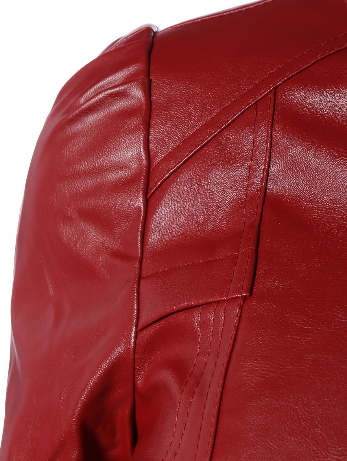 Zip PU Leather Biker Jacket, WINE RED, M in Jackets & Coats | DressLily.com