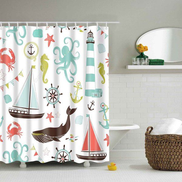 2018 Cartoon Marine Product Polyester Waterproof Shower