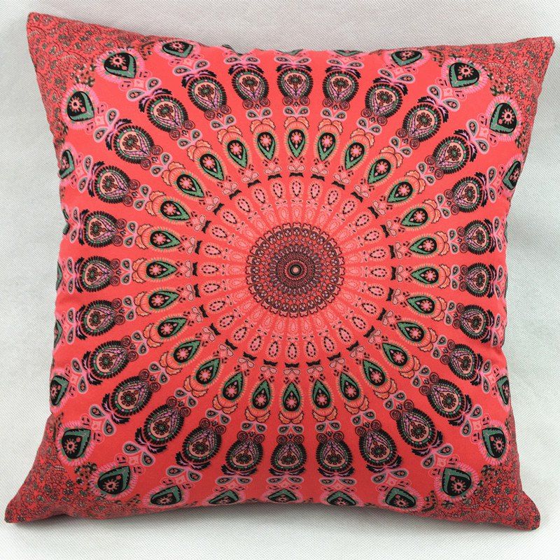 

Mandala Feather Double-Faced Print Pillowcase, Red