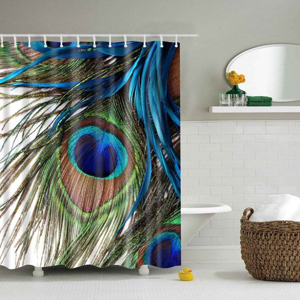 

Waterproof Peacock Feather Printing Shower Curtain, Colormix