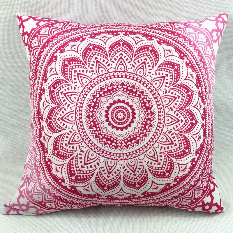 

Mandala Lotus Flower Double-Faced Print Pillowcase, Rose red