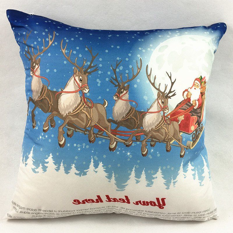 

Santa Claus Deers Christmas Double-Faced Print Pillowcase, Light blue