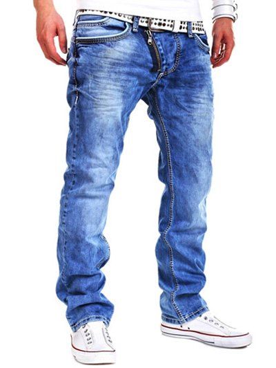 La Conception Spéciale de Tirette Libèrent le Jeans de Jambe Droite - Bleu clair 34
