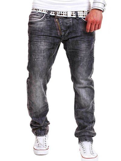 

Special Zipper Design Loose Straight Leg Jeans, Gray