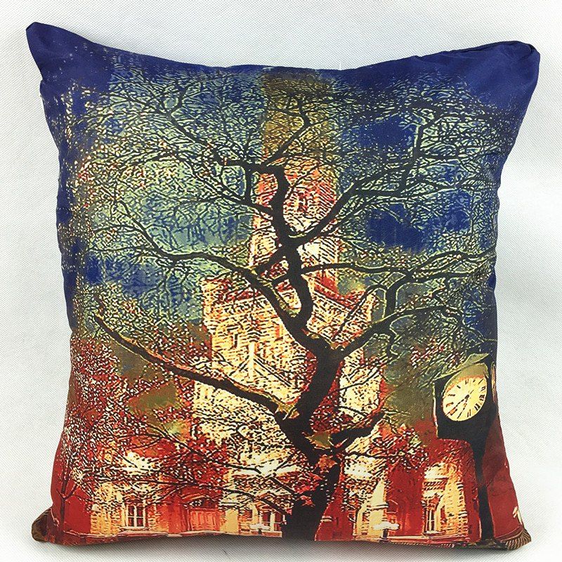 

Halloween Tree Buidings Double-Faced Print Pillowcase, Deep blue