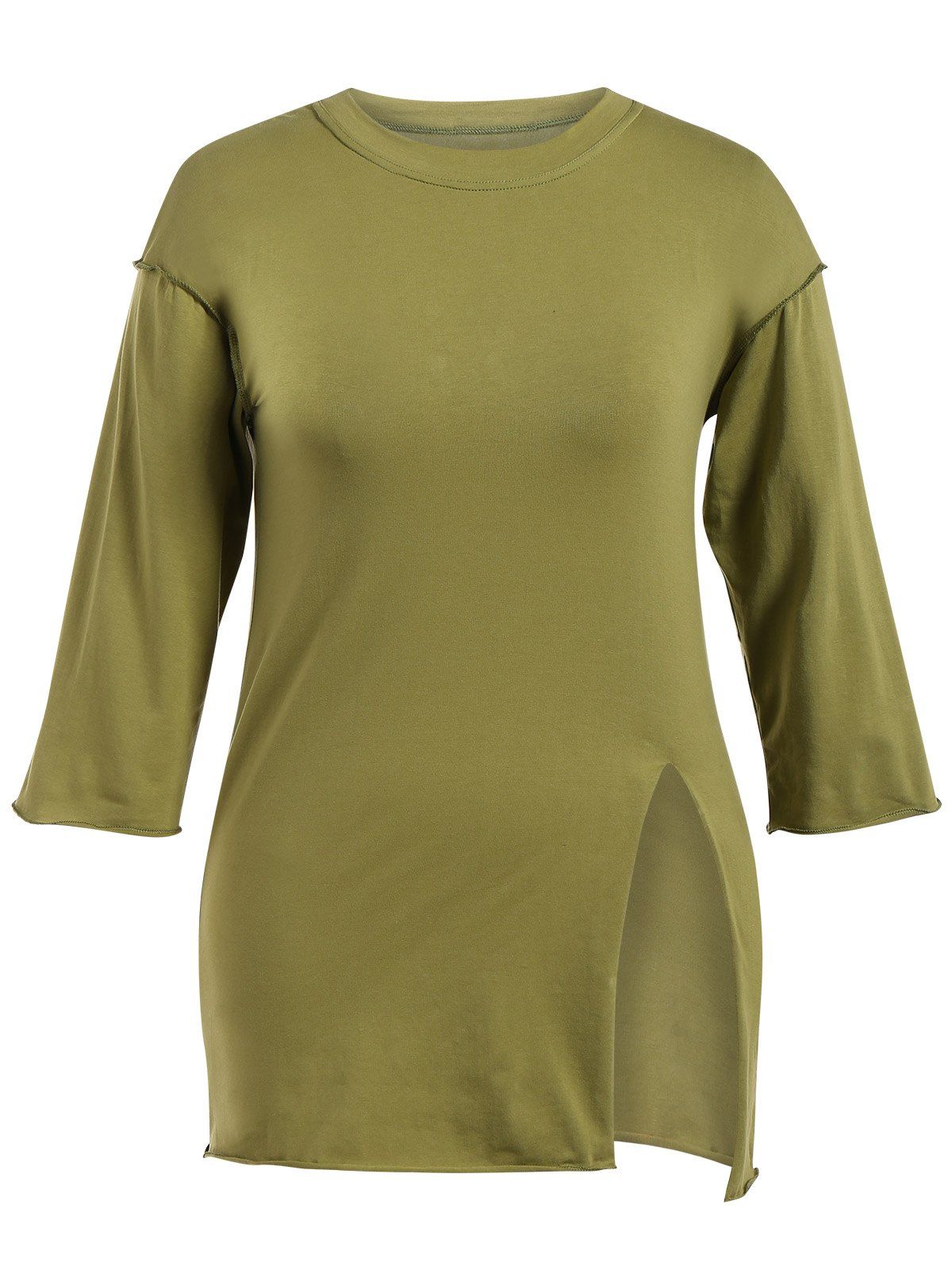 

Slit Plus Size Long Sleeve T-Shirt, Army green