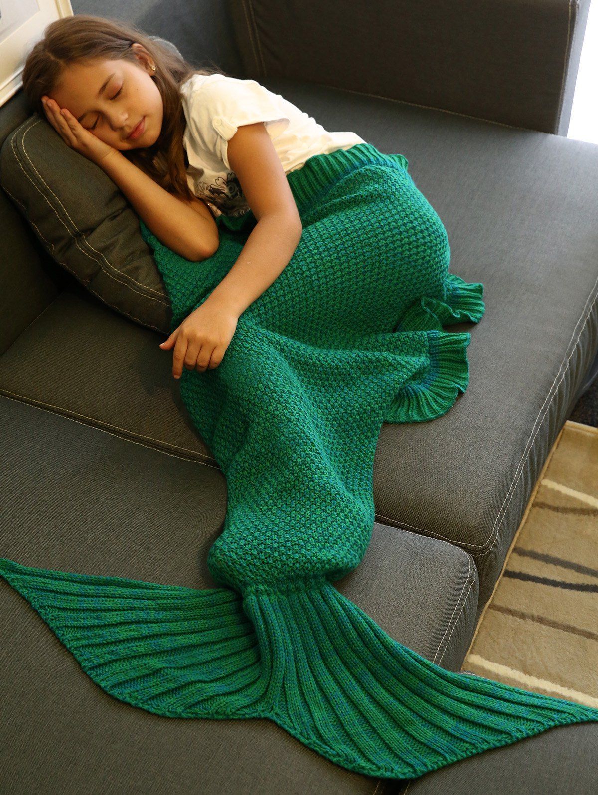36 Off 2020 Keep Warm Flounced Design Knitted Mermaid Tail Blanket In Green Dresslily