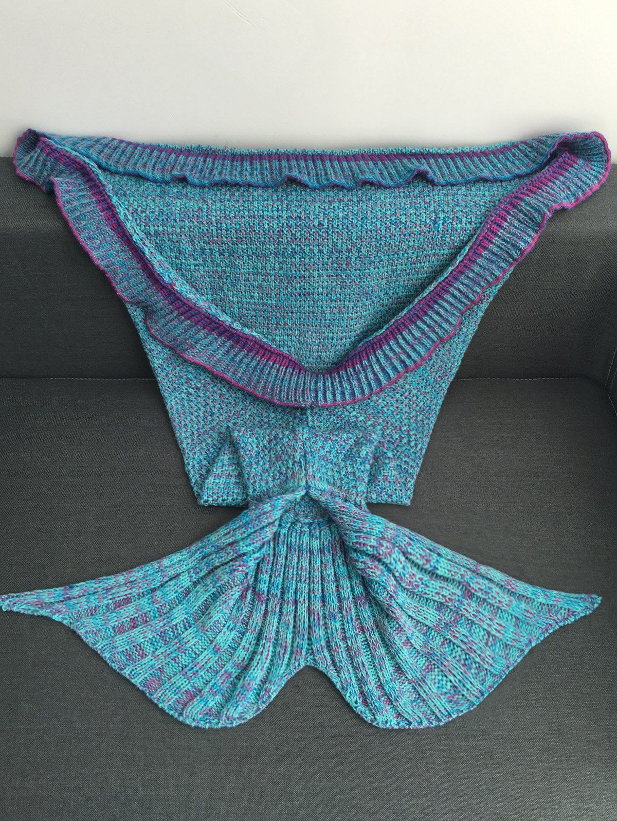 

Keep Warm Flounced Design Knitted Mermaid Tail Blanket, Light blue