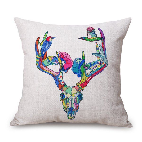 

Artistic Colorful Animals Sheepshead Printed Design Pillow Case, Off-white
