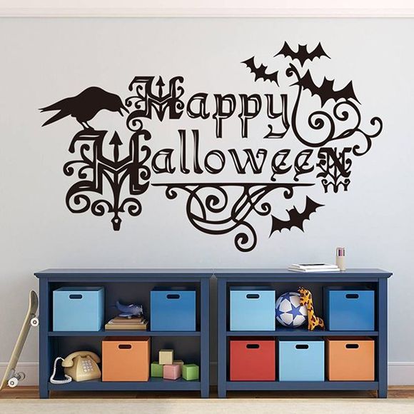 Waterproof Happy Halloween Bats Chambre Autocollant Mural - Noir 