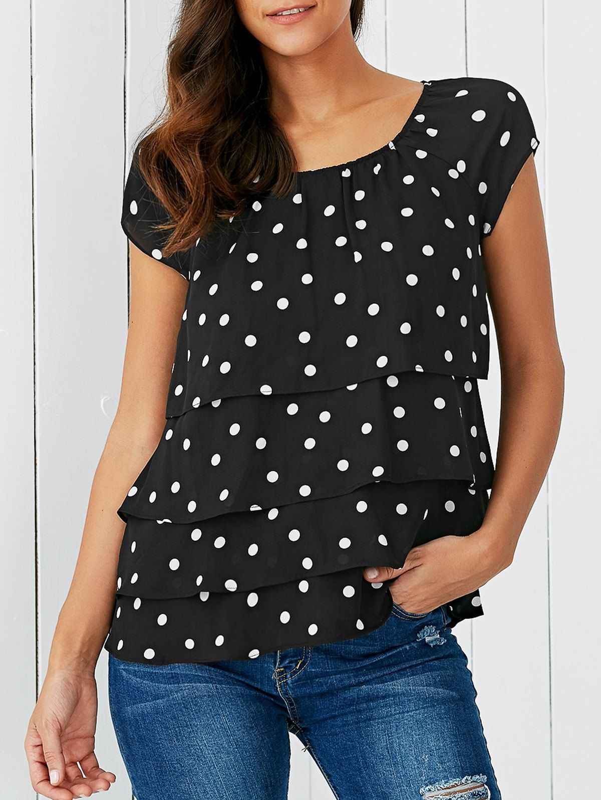 2018 Layered Polka Dot Tee BLACK XL In Tees & T-Shirts Online Store ...