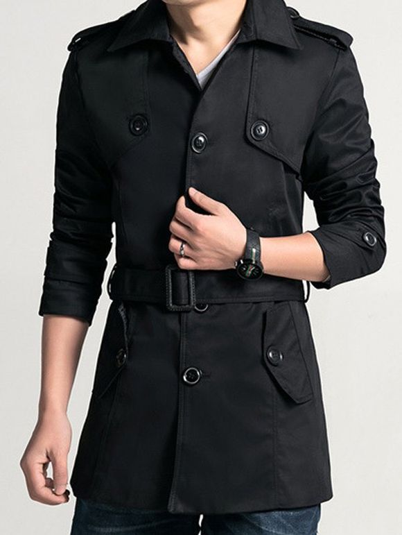 Col rabattu single-breasted Coat épaulette et Ceinture Agrémentée - Noir XL