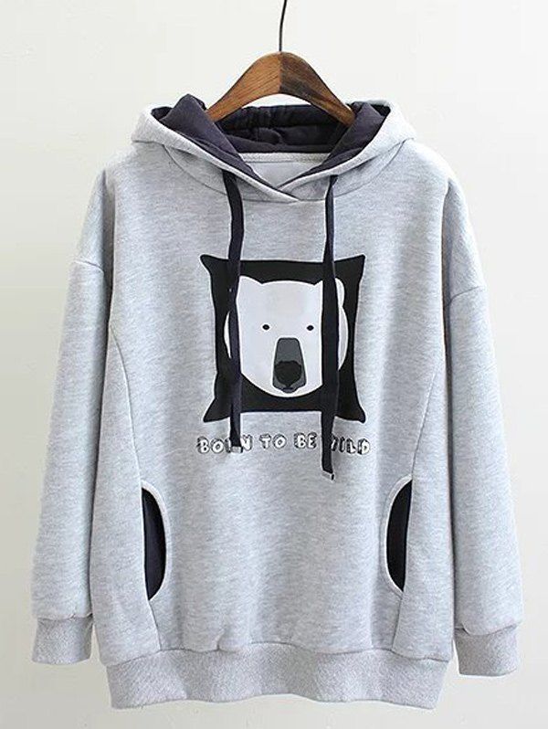 

Plus Size Fleece Bear Print Hoodie, Gray