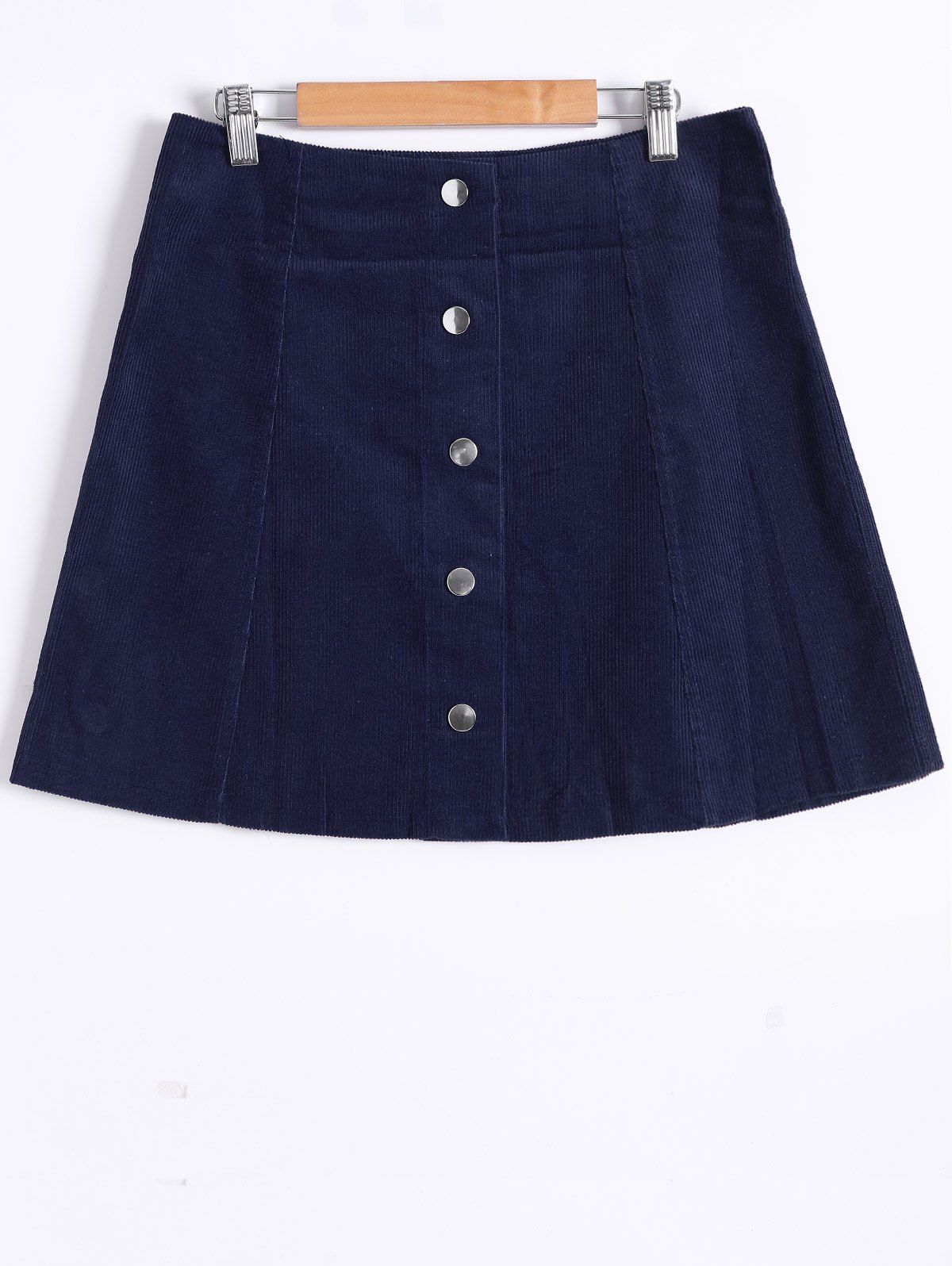 

Popper Button Down A Line Skirt, Cadetblue
