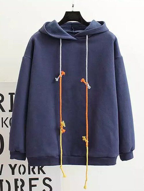 

Plus Size Back Pattern Fleece Hoodie, Purplish blue