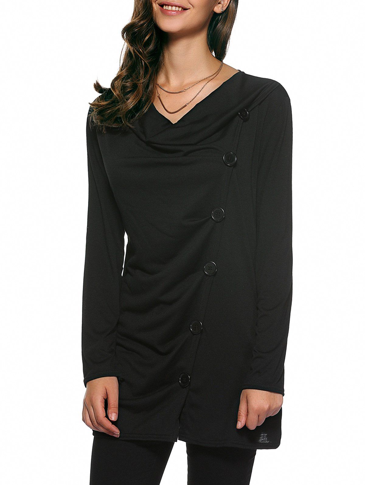 

Cowl Neck Ruched Long Blouse, Black