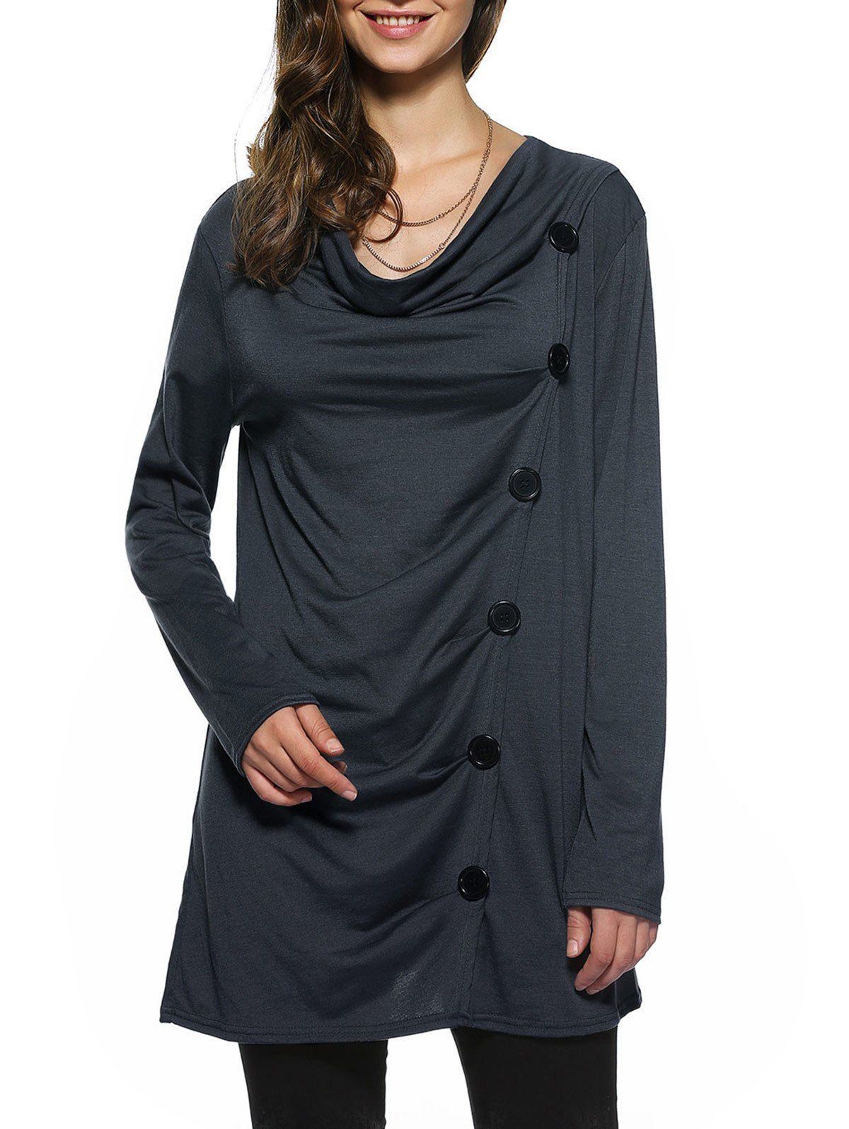 

Cowl Neck Ruched Long Blouse, Deep gray