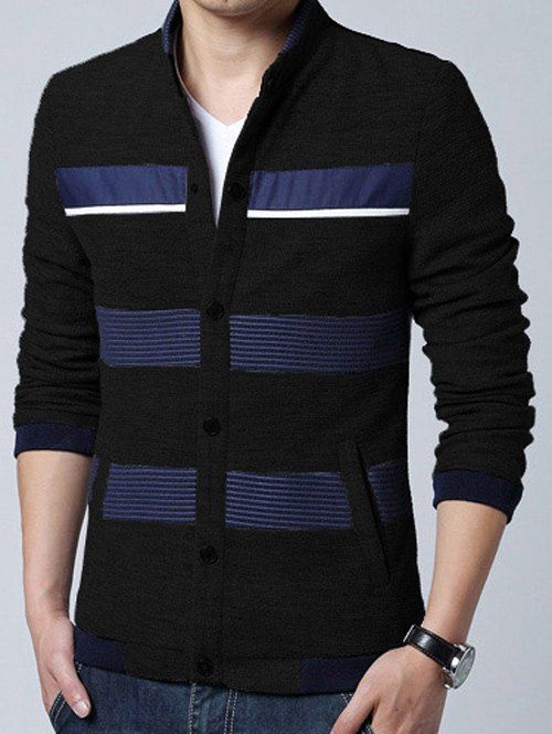 Pied de col en tricot Blends Stripe Splicing design Cardigan - Noir M