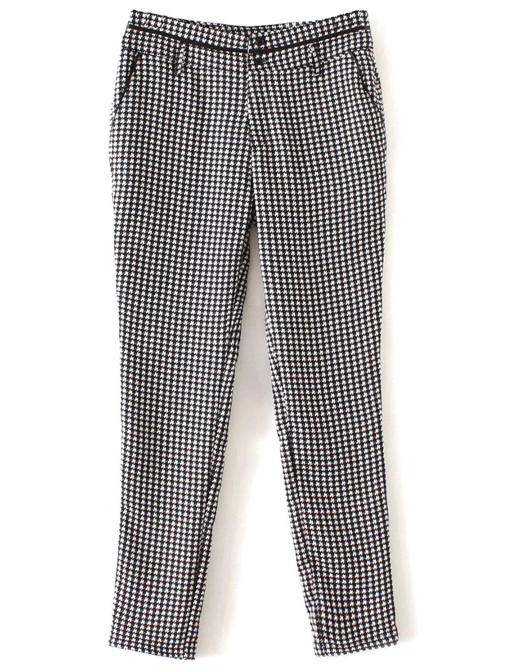

Houndstooth Patterned Tapered Pants, White and black