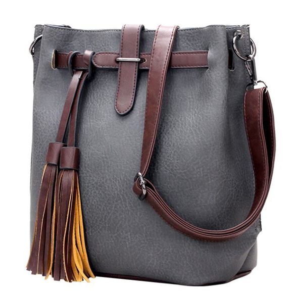 Casual Tassels et PU Leather Design Women's Crossbody Bag - Gris 