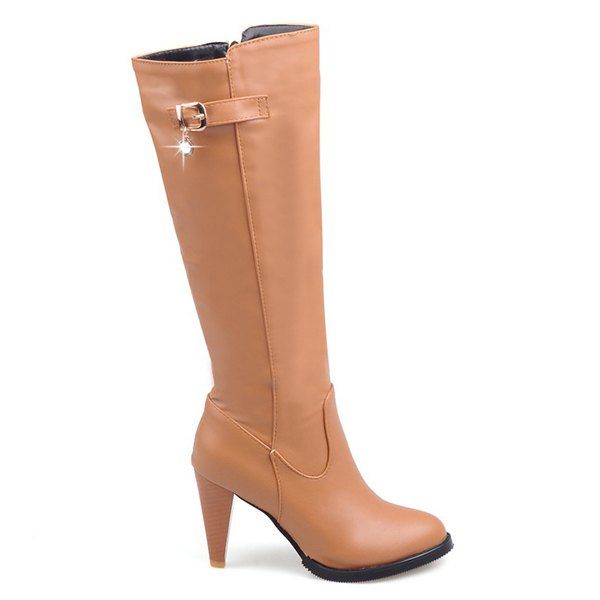 

Belt Buckle Cone Heel Boots, Light brown
