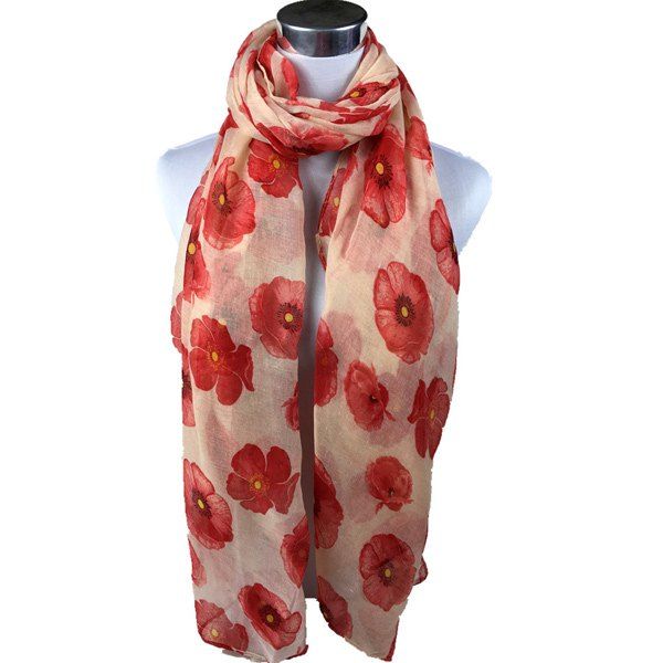 

Casual Poppy Print Voile Scarf, Orangepink