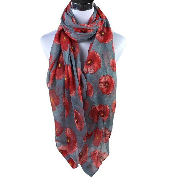 

Casual Poppy Print Voile Scarf, Gray