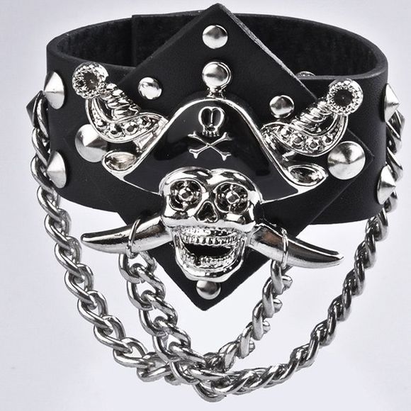 Bracelet Rivet réglable en cuir artificiel - Noir 