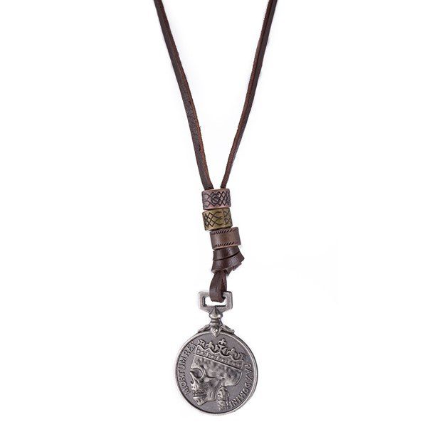 

Souvenir Coin Skull Head Pendant Necklace, Silver