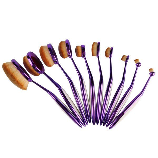

10 Pcs Toothbrush Shape Face Eye Lip Makeup Brush Set, Purple