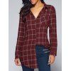 Style Long One Pocket Plaid Shirt - Rouge Foncé XL