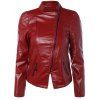 Blouson Motard Zippé en Similicuir - Rouge vineux M