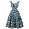Retro Cap Sleeve Floral Capelet Dress - RAL5001 Vert Bleu XL