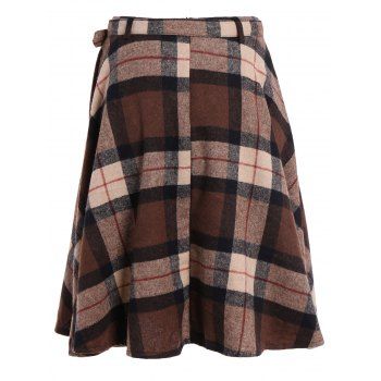 Plaid Winter Mini Skater Skirt, KHAKI, S in Skirts | DressLily.com