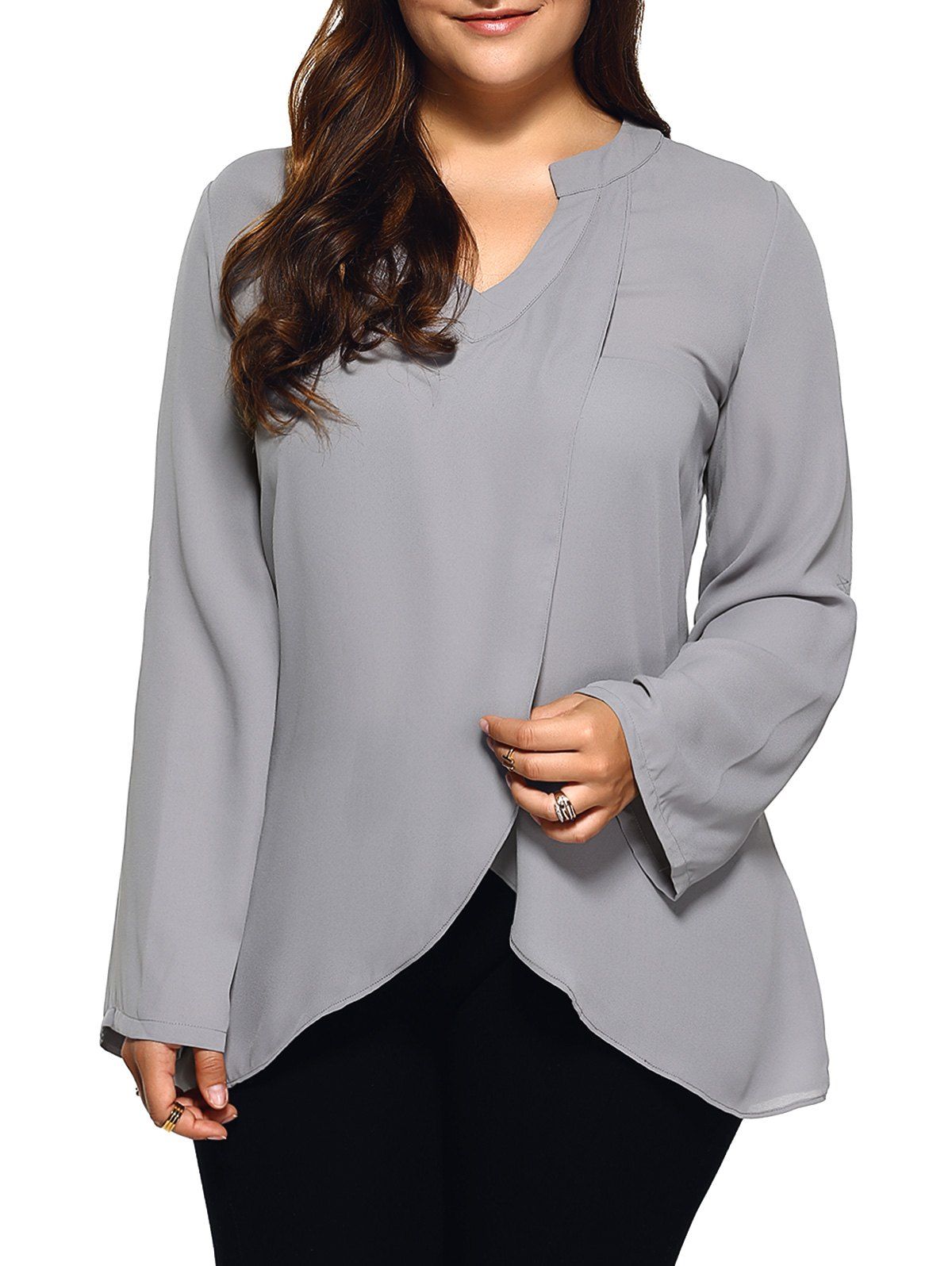 

Plus Size Front Slit Loose Blouse, Light gray