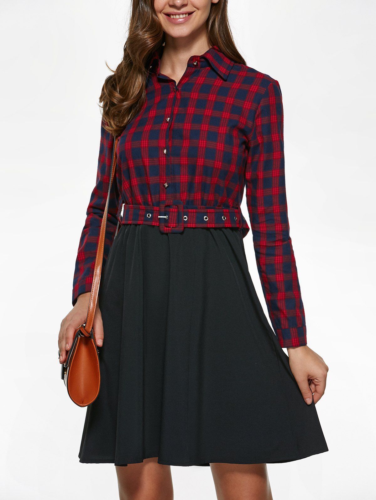  41 OFF 2019 Long  Sleeve  Plaid  Splicing Shirt  Dress  In 