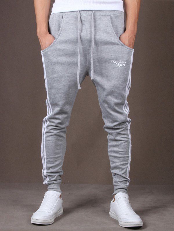 

Drawstring Vertical Striped Harem Jogger Pants, Light gray