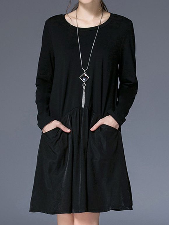 Manches longues Robe ample avec poche - Noir 2XL