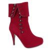 Suede Button Mid Calf Boots - RED 38