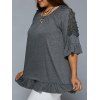 Plus Size Lace Patchwork Volants Blouse - Gris 2XL