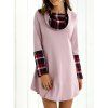 Plaid Splicing manches longues robe - Rose Clair XL