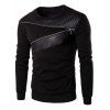 Sweat-shirt Design Zippé à Empiècement en Cuir PU - Noir 5XL
