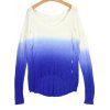 V Neck Sweater High Low Ombre Ripped - Bleu et Blanc ONE SIZE