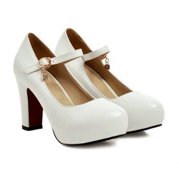 white chunky heel pumps